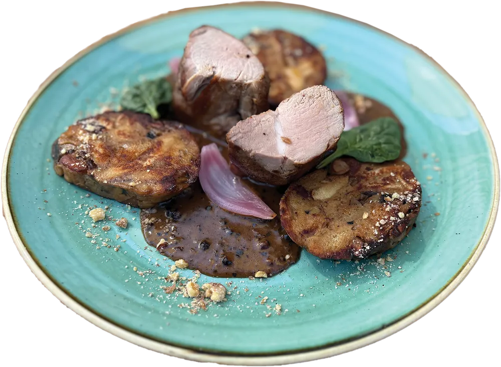 Grillezett sertésszűz zalai vargányás gubával és borsmártással